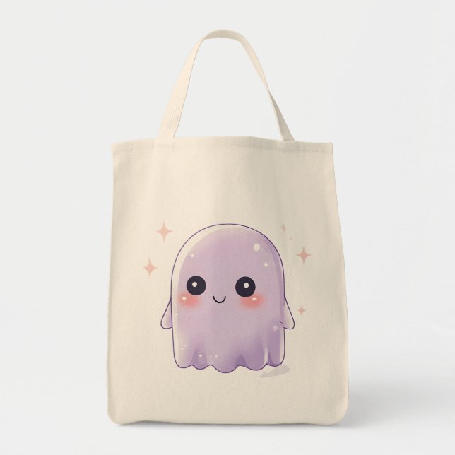 Cute Kawaii Ghost Grocery Bag | Halloween Bag Tygkasse (Framsidan)
