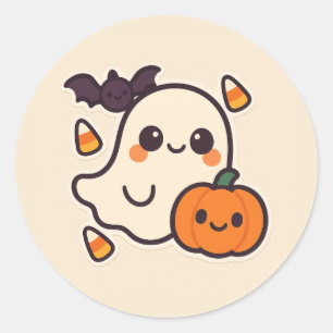 Cute Kawaii Ghost Halloween Sticker för barn Runt Klistermärke