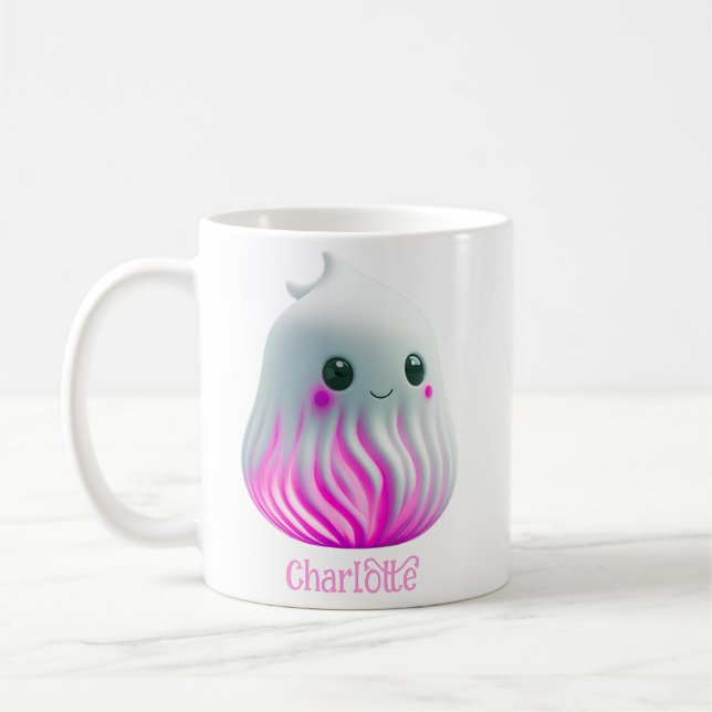 Cute Kawaii Ghost - Personlig med namn Kaffemugg (Vänster)