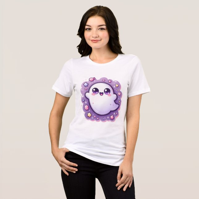 Cute Kawaii Ghost T-Shirt - Pastel Halloween Vibes (Framsida Full)