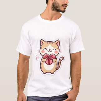 Cute Kawaii Ginger Cat Holding Heart Gift Box  ✨💖 T Shirt