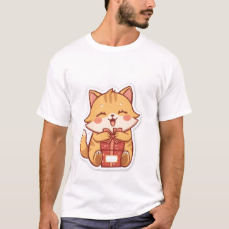 Cute Kawaii Ginger Cat Hugging Gift Box  ✨🎁 T Shirt