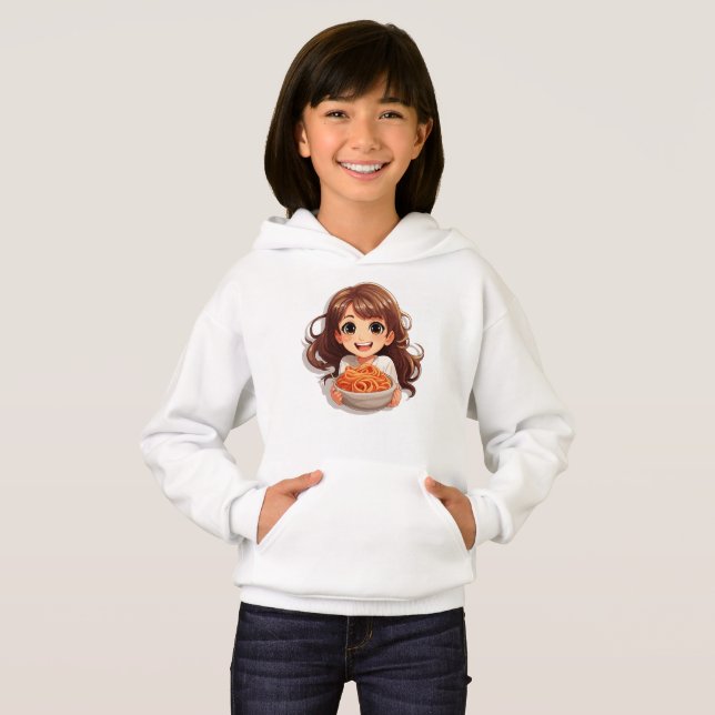 Cute Kawaii Girl Eating Spaghetti T Shirt (Hel framsida)