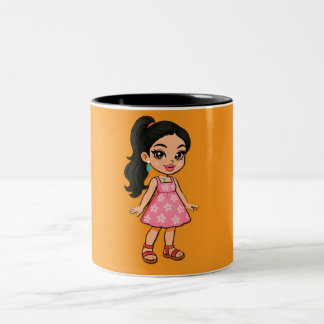 Cute Kawaii Girl Pink Mug | Chibi Cartoon Characte Två-Tonad Mugg