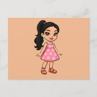 Cute Kawaii Girl Postcard Inbjudan Vykort