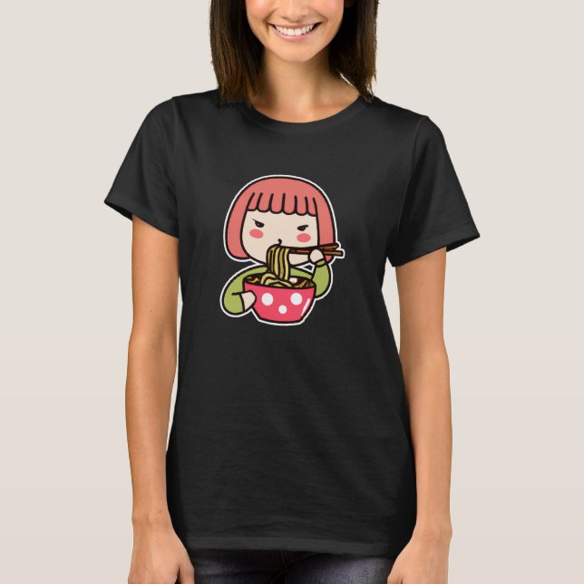 Cute Kawaii Girl som äter Ramen T Shirt (Framsida)
