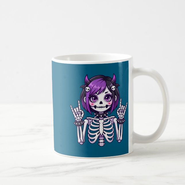 Cute Kawaii Goth Girl Skeleton Punk-goth Alternati Kaffemugg (Höger)