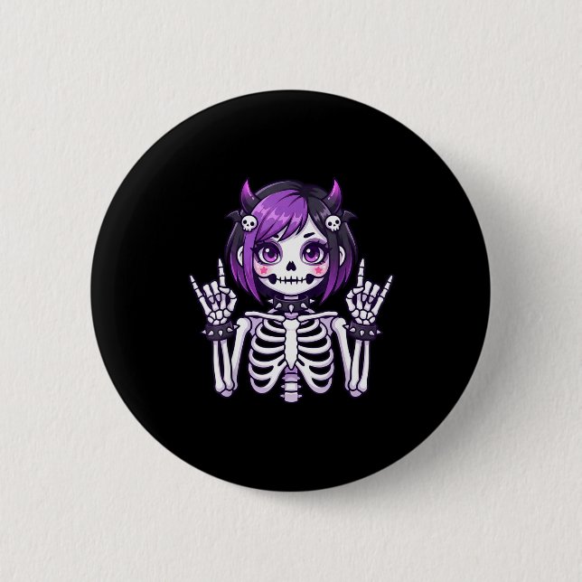 Cute Kawaii Goth Girl Skeleton Punk-goth Alternati Knapp (Framsida)