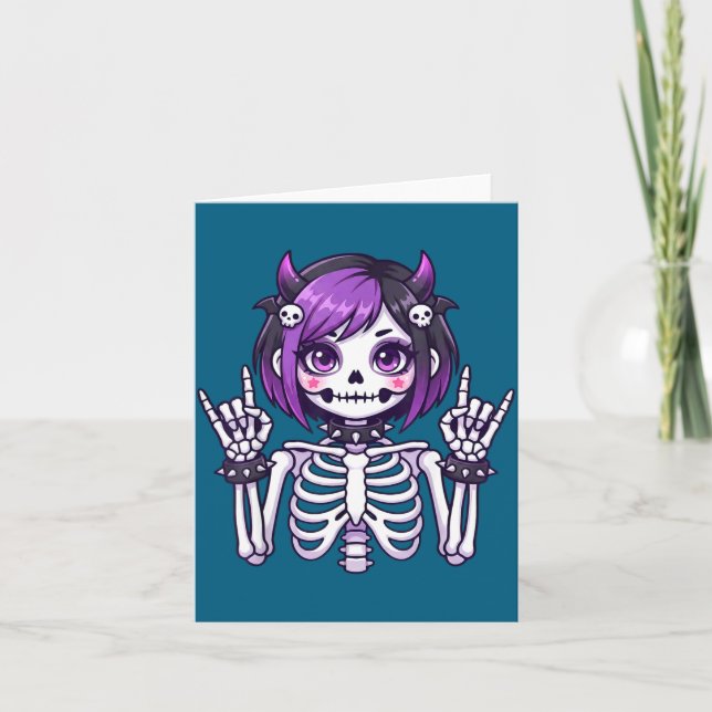 Cute Kawaii Goth Girl Skeleton Punk-goth Alternati Kort (Framsida)