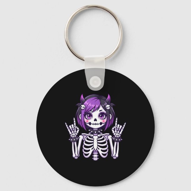 Cute Kawaii Goth Girl Skeleton Punk-goth Alternati Nyckelring (Framsida)