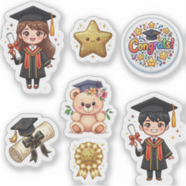 Cute Kawaii Graduation Chibi Boy and Girl Sticker  Klistermärken