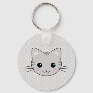 Cute Kawaii Grått Tabby katt Tecknad Nyckelring