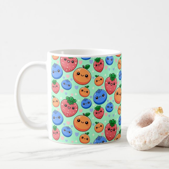 Cute Kawaii Green Orange Blue Fruit Kaffemugg (Med munk)