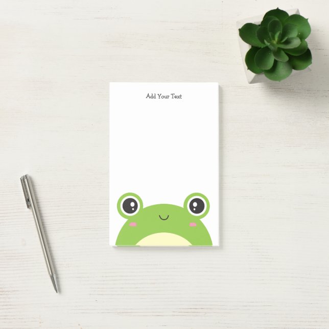 Cute Kawaii Grönt Frog Personlig Text Post-it Block (Kontor)
