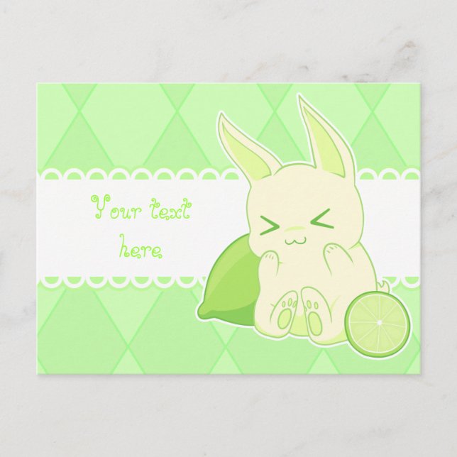 Cute kawaii grönt lime bunny födelsedagskort vykort (Framsida)