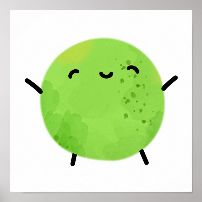 Cute Kawaii Grönt Pea Poster (Framsidan)