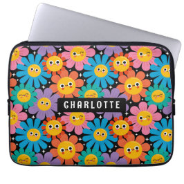 Cute Kawaii Groovy Daisy Personlig Namn Laptop Fodral