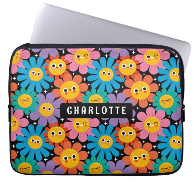 Cute Kawaii Groovy Daisy Personlig Namn Laptop Fodral (Framsidan)