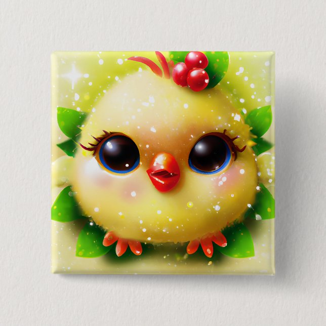 Cute Kawaii Gult Baby Chick Knapp (Framsida)