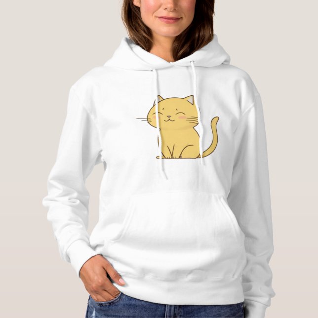 Cute Kawaii Gult Cat teckning T Shirt (Framsida)