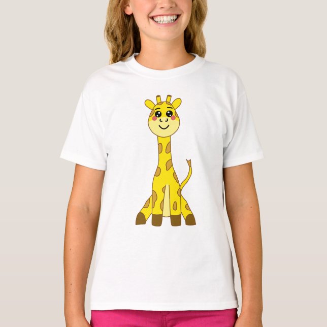 Cute Kawaii Gult Giraffe Illustration T Shirt (Framsida)