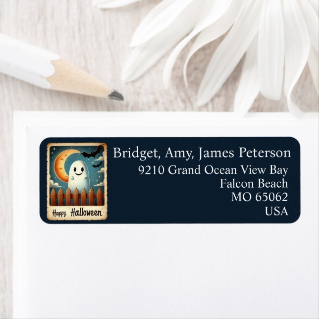 Cute kawaii Halloween Blue Aesthetic anpassningsba Returadress Etikett (Insitu)