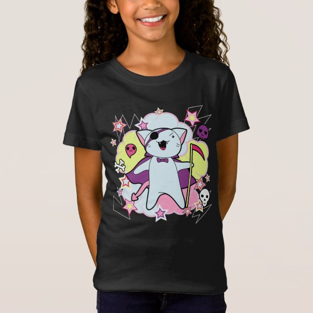 Cute Kawaii Halloween Cat Kids Lycklig Kawaiilowee T Shirt (Framsida)