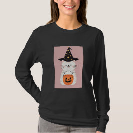 Cute Kawaii Halloween Cat med Witch Hat & Pumpkin T Shirt