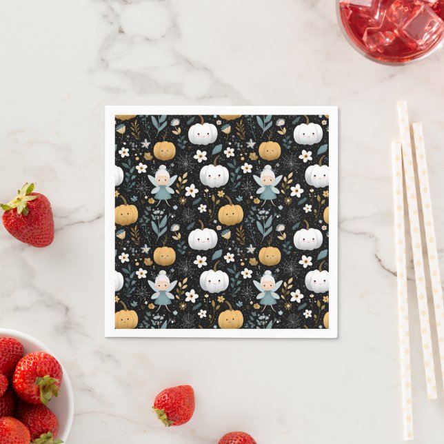 Cute Kawaii Halloween Fairy och Pastel Pumpkins Pappersservett (Insitu)