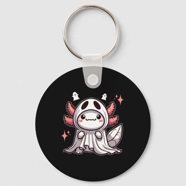 Cute Kawaii Halloween Ghost Axolotl Nyckelring (Framsida)