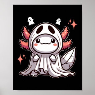 Cute Kawaii Halloween Ghost Axolotl Poster
