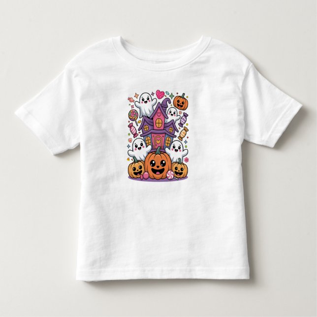 Cute Kawaii Halloween |  Happy Ghosts & Pumpkins T Shirt (Framsida)