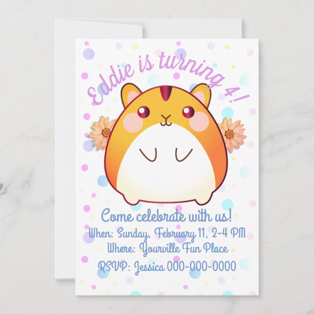 Cute Kawaii Hamster Birthday-inbjudan Inbjudningar (Framsida)