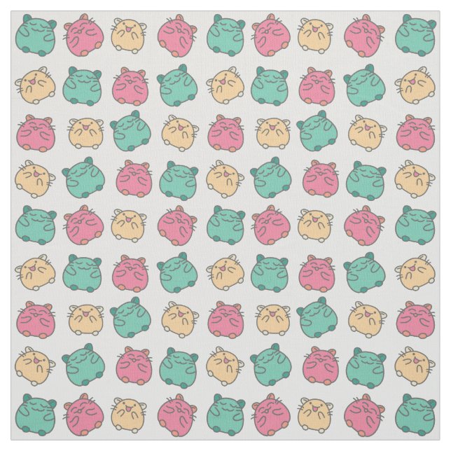 Cute Kawaii Hamsters Gult, Rosa, Grönt Patterned Tyg (Provkarta)