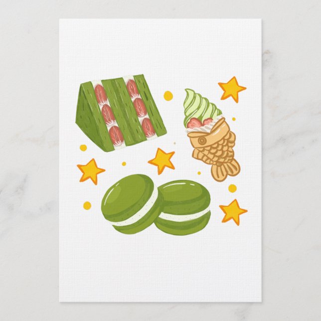 Cute Kawaii Hand-Drawn Matcha Sweets Inbjudningar (Framsida)