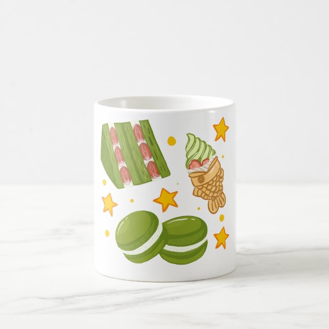 Cute Kawaii Hand-Drawn Matcha Sweets Kaffemugg (Center)