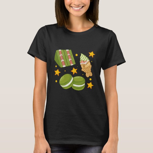 Cute Kawaii Hand-Drawn Matcha Sweets T Shirt (Framsida)