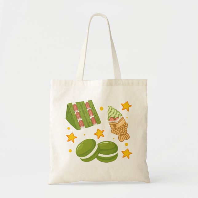Cute Kawaii Hand-Drawn Matcha Sweets Tygkasse (Framsidan)