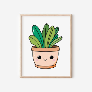 Cute Kawaii Hand plockade Poted Plant Art Poster
