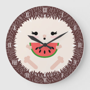 Cute Kawaii Hedgehog & Watermelon Stor Klocka