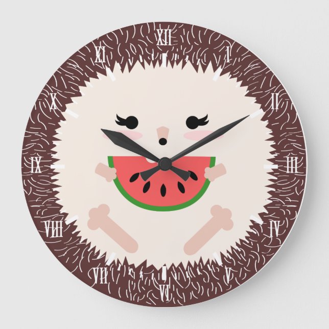 Cute Kawaii Hedgehog & Watermelon Stor Klocka (Framsida)