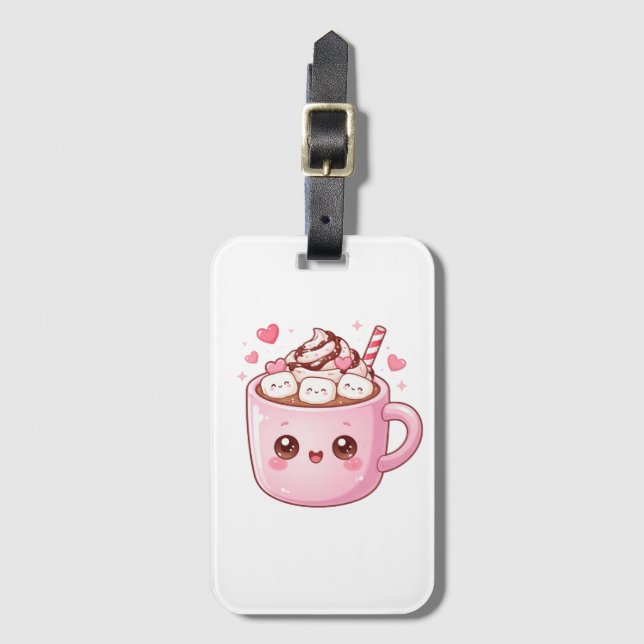 Cute Kawaii Hot Chocolate Mug with Marshmallows Bagagebricka (Framsida vertikal)