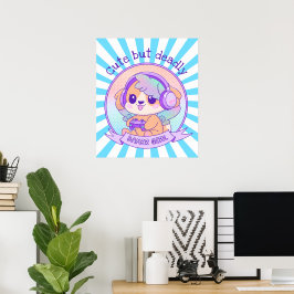 Cute Kawaii Hund med Vingar Gamer Girl Starbust Bl Poster