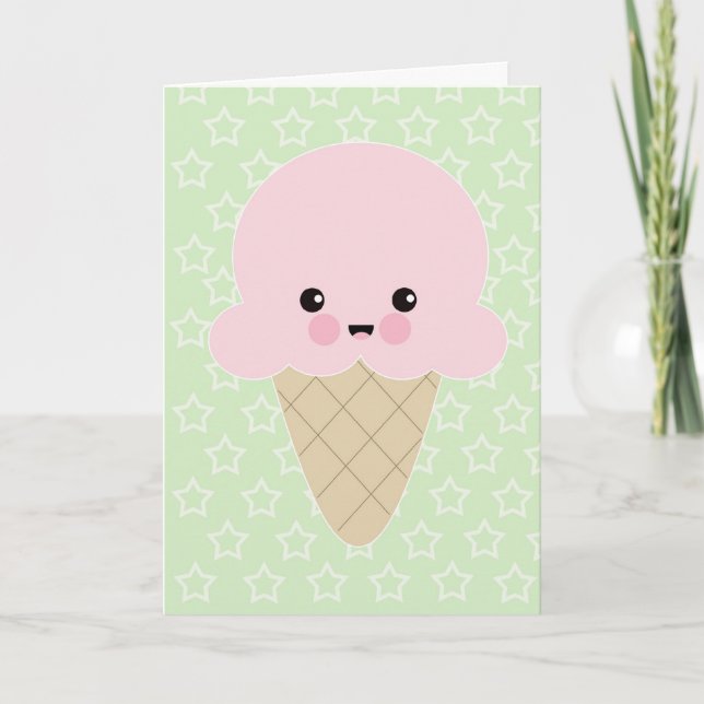 Cute Kawaii Ice Cream Birthday Card Kort (Framsida)