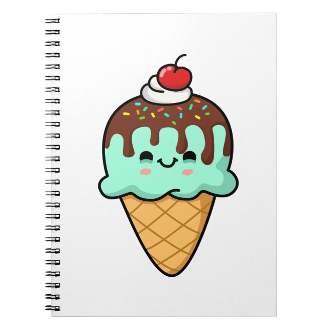 Cute Kawaii Ice Cream Cone Anteckningsbok (Framsidan)