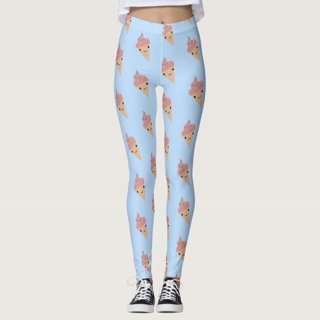 Cute Kawaii Ice Cream Cone Mönster Leggings (Framsida)
