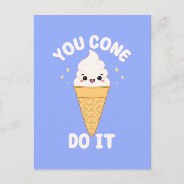 Cute Kawaii Ice Cream Cone Motivational Quote Vykort (Framsida)