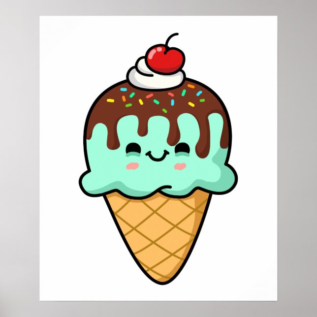 Cute Kawaii Ice Cream Cone Poster (Framsidan)