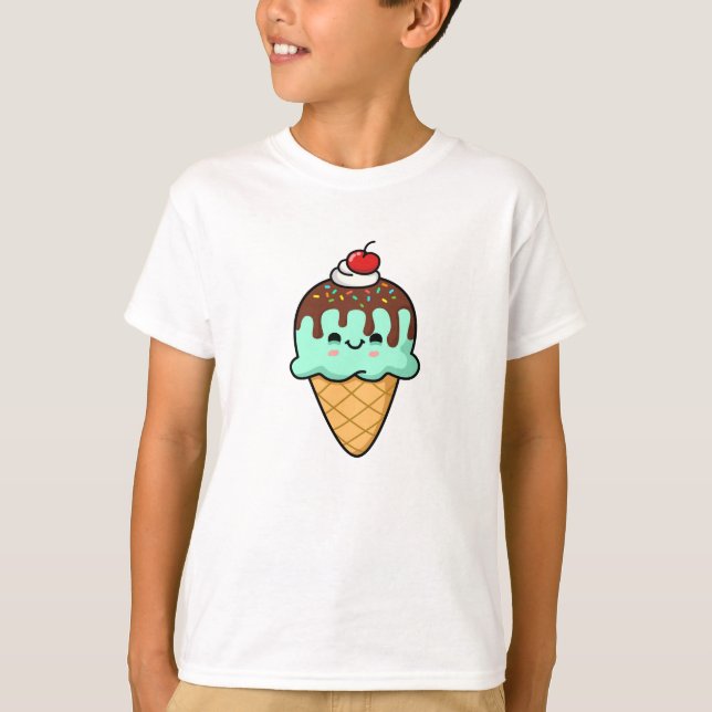 Cute Kawaii Ice Cream Cone T Shirt (Framsida)