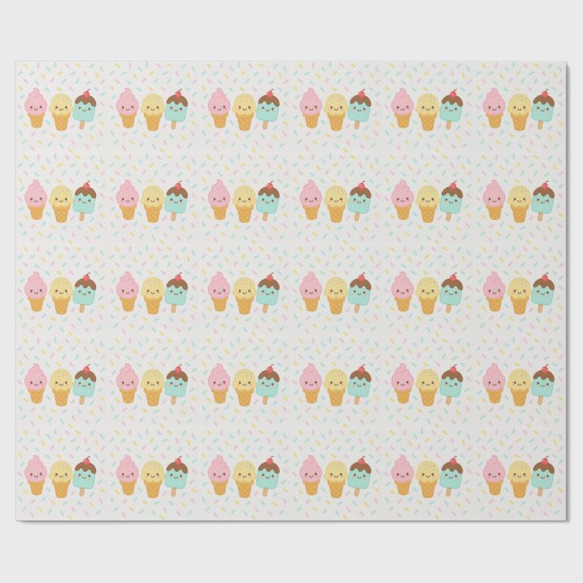 Cute Kawaii Ice Cream Party Wrapping Paper Presentpapper (Platt)